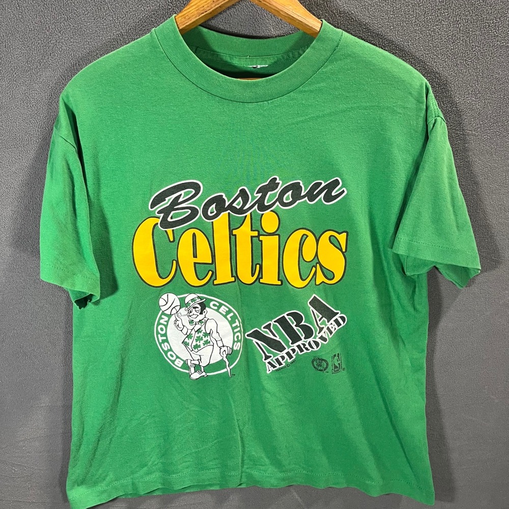 Vintage 1991 Boston Celtics NBA T-Shirt Trench Green Single Stitch Mens 19x25